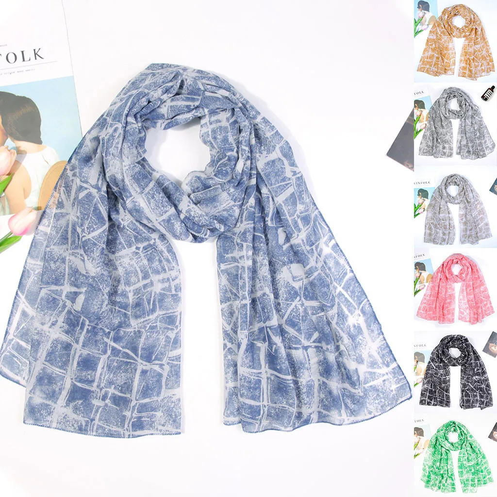 Модный шифоновый шарф с принтом Женская шаль на голову мягкий длинный шелковый