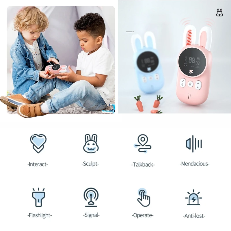 

null 1 Pair Portable Handheld Kids Walkie Talkies Kids Toy Cute Rabbit Walkie Handheld Transceiver Talk Parent-Child Educational