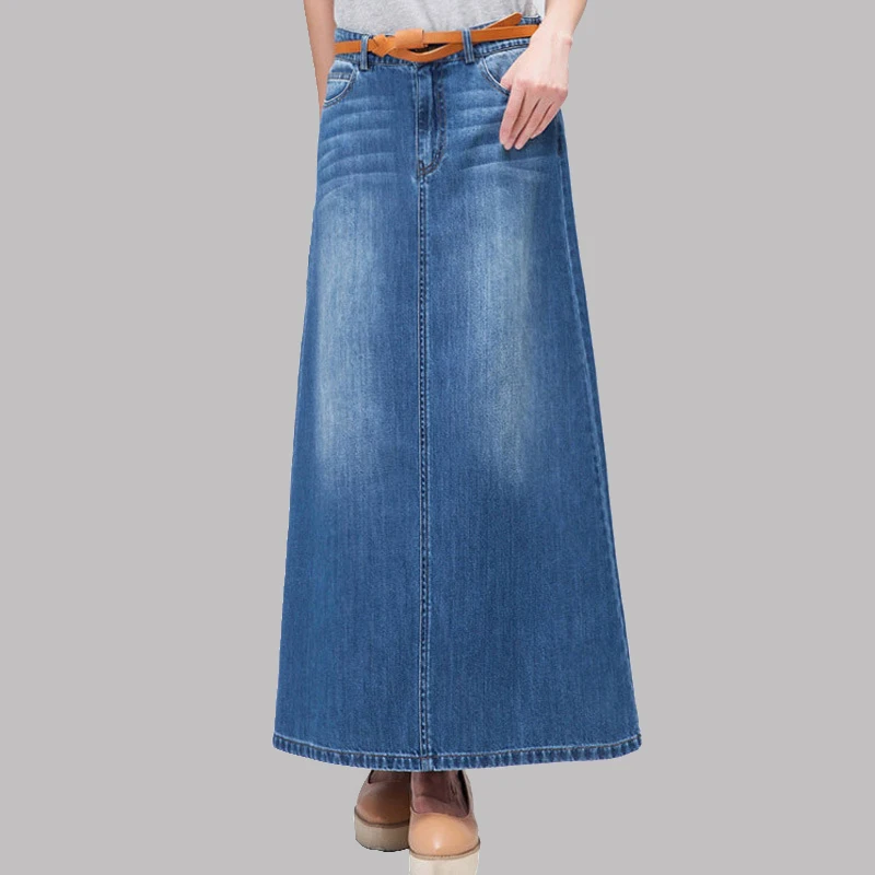 Длинная джинсовая юбка для женщин повседневная трапециевидная макси в Корейском