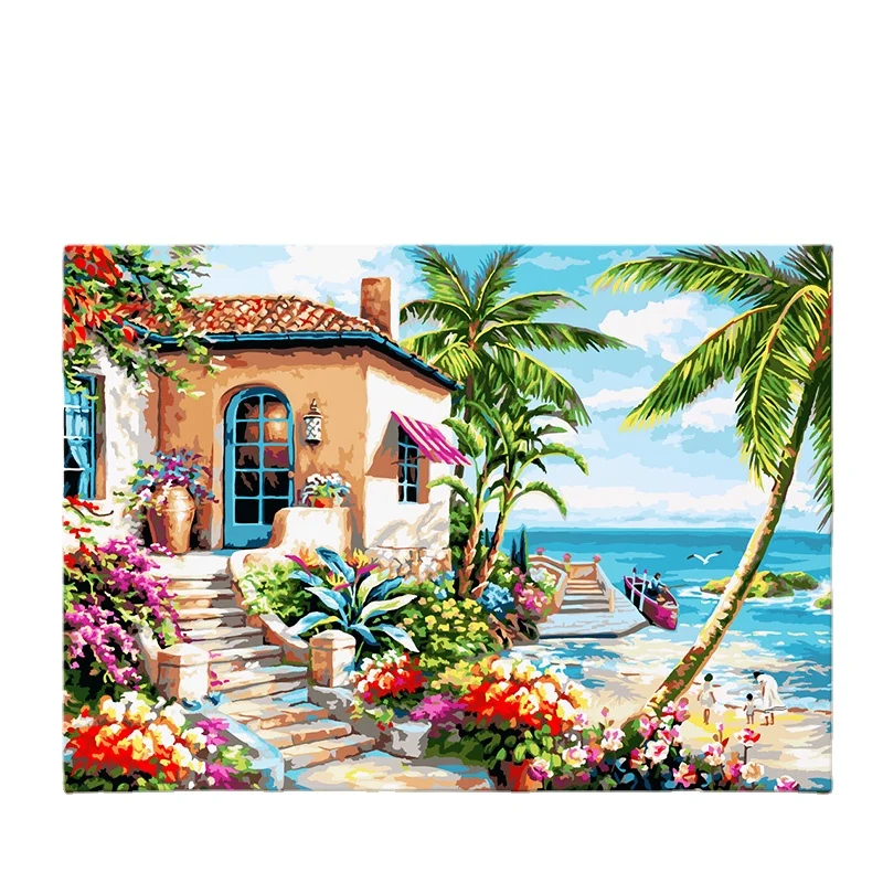 

Цифровая масляная живопись «сделай сам», для гостиной, входа в спальню, ручная роспись, пейзаж, европейская декоративная живопись