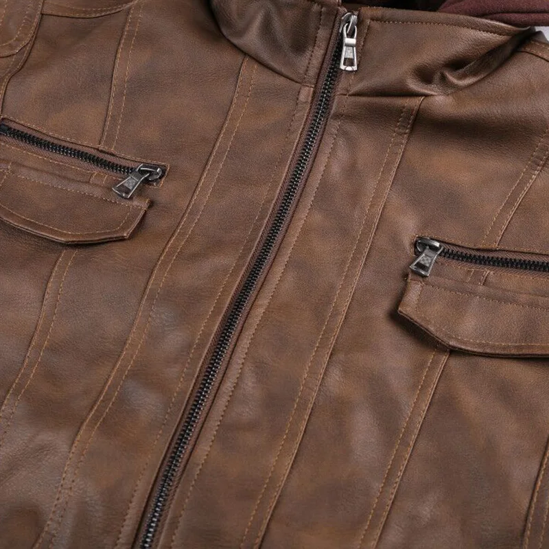 CARANFIER Brand 2020 PU Leather Jacket Mens Euro Size S-3XL Hooded Motorcycle Male Coats Drop Shipping | Мужская одежда
