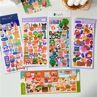 cartoon bear rabbit scene making cute stickers korean ins children girl diy collage stationery decorative sticker kawaii labels