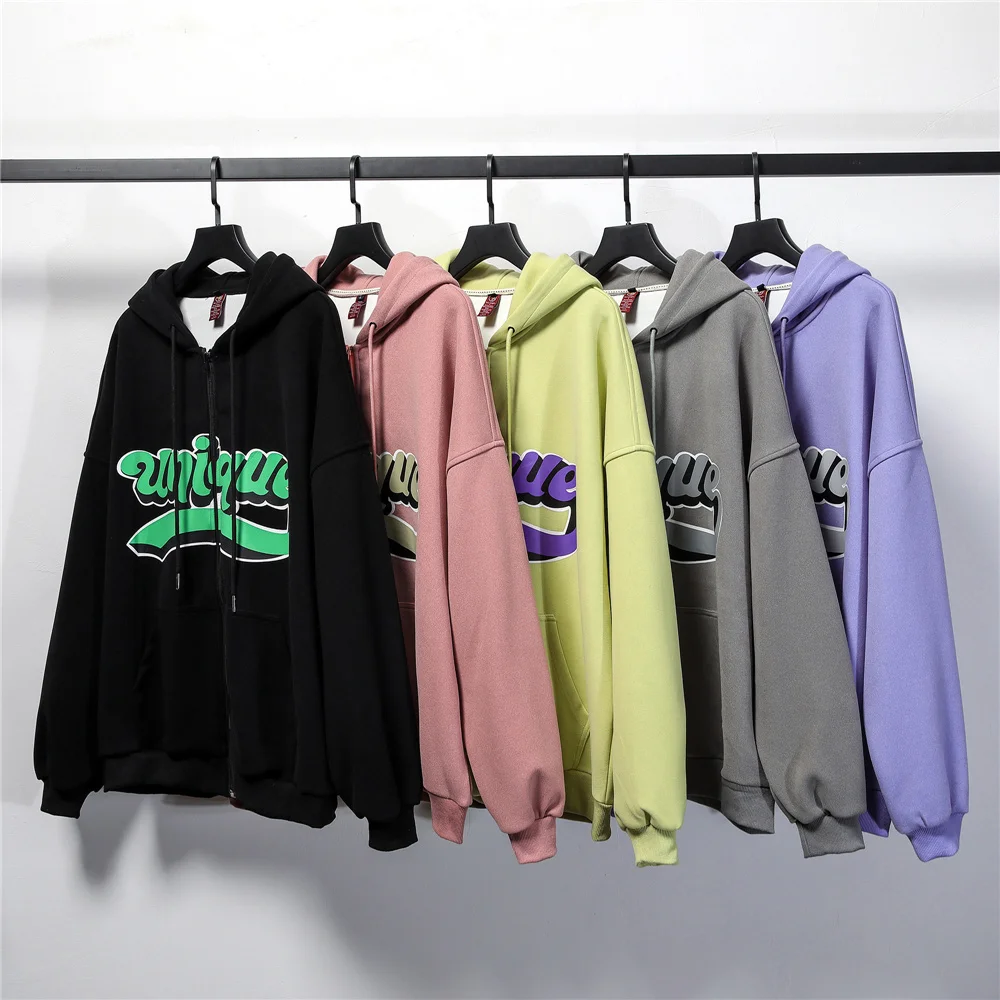 

Толстовка мужская с карманами, свитшот на молнии, цифровой принт букв, хлопок, оверсайз, Повседневная Уличная одежда в стиле Харадзюку