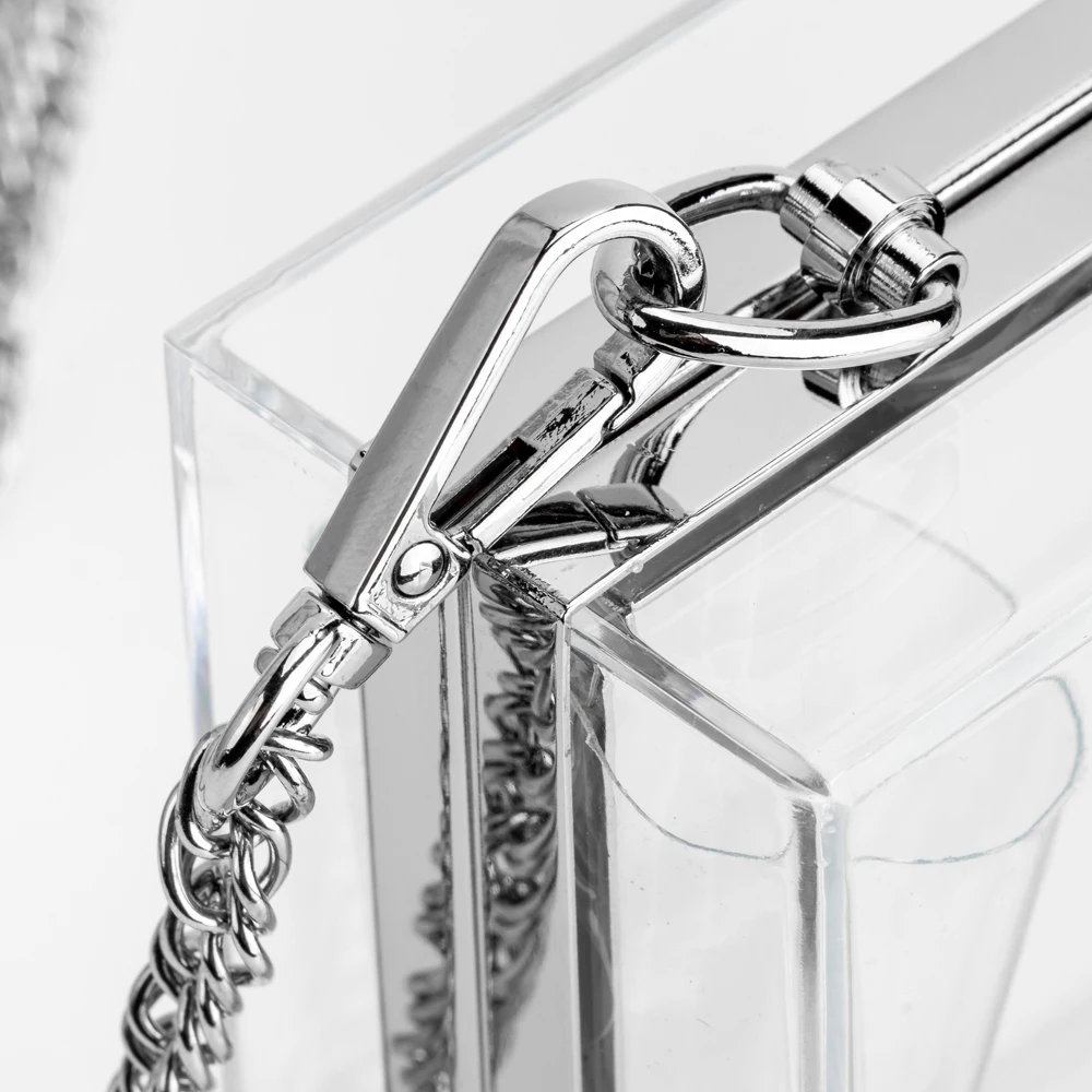 Women Acrylic Clear Clutch Transparent Crossbody Purse Evening Bag Sport Events Stadium Approved Chain Strap Gold/Silver | Багаж и сумки