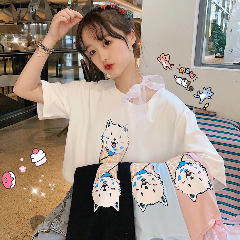 Harajuku Ulzzang, большие размеры, футболка, японский мультфильм, аниме, принт, футболки, лето, женская футболка с коротким рукавом, повседневные кавайные Топы