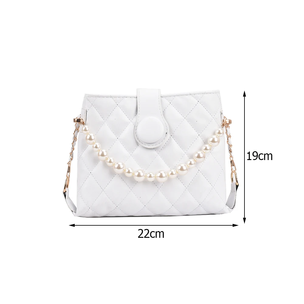 

Vintage Lattice Pattern Bag PU Messenger Handbag Women Pearl Solid Color Shoulder Bags Vintage Casual Ladies Beach Crossbody Bag