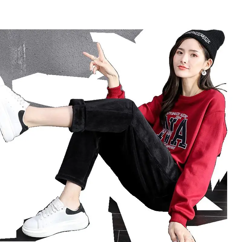 

Women Autumn Winter Elastic Waist Harem Pants Female Sports Corduroy Trousers Ladies Warm Loose Pants