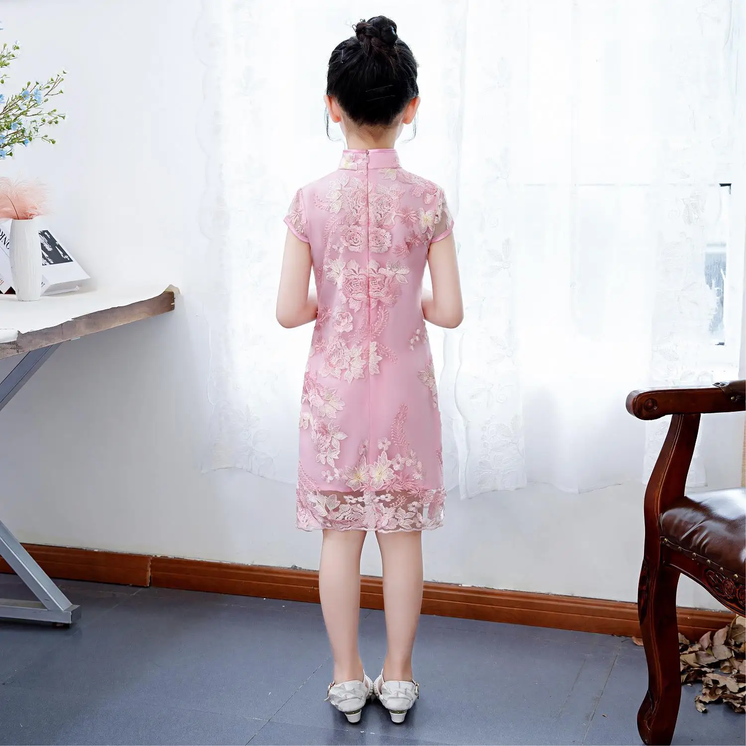 

Girls Cheongsam 2018 Summer New Chinese Style Children's Clothing Embroided Dress Big Kid Guzheng Performance