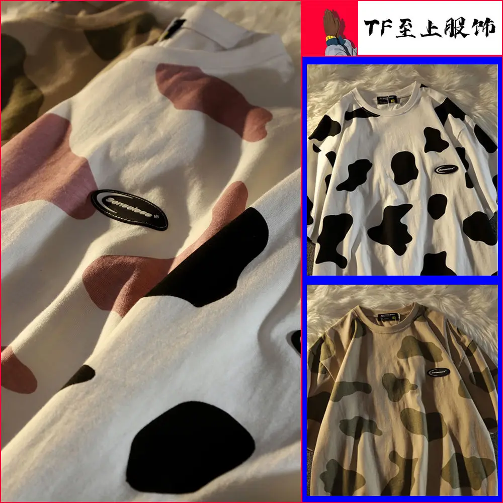

American retro cute little Cow Print short sleeve t-shirt men and women half sleeve T-shirt lovers put on clothes