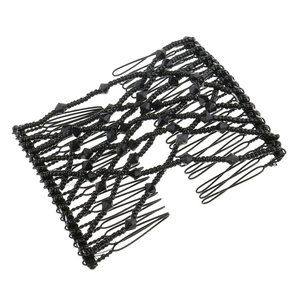 Легкая заколка-гребешок черная эластичная заколка с бусинами и бантом |