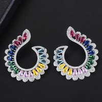 3338mm luxury hook shape big earrings multicolors cubic zirconia stud earrings rhinestone statement fashion jewelry for women