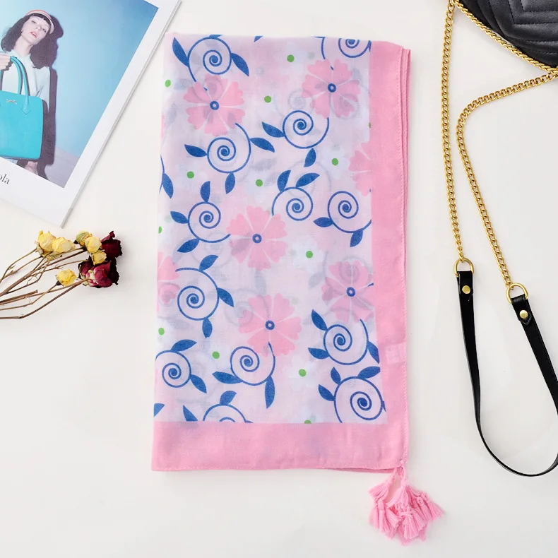 OUOI 2020 Новый розовый хлопковый и льняной шарф женский цветочный кондиционер