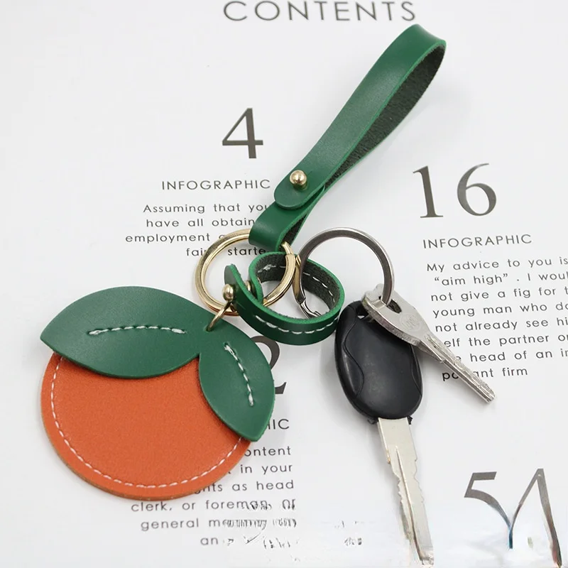 

New Small Orange Keychainleather Key Pendant PU Access Card Holder Keychain Accessories