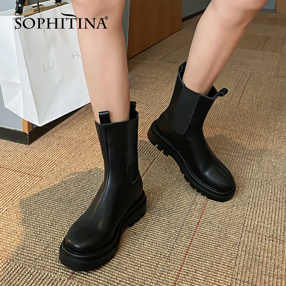 

Женские ботинки для отдыха SOPHITINA, эластичные универсальные полусапожки из натуральной кожи, Короткие Плюшевые, DO912, Осень-зима