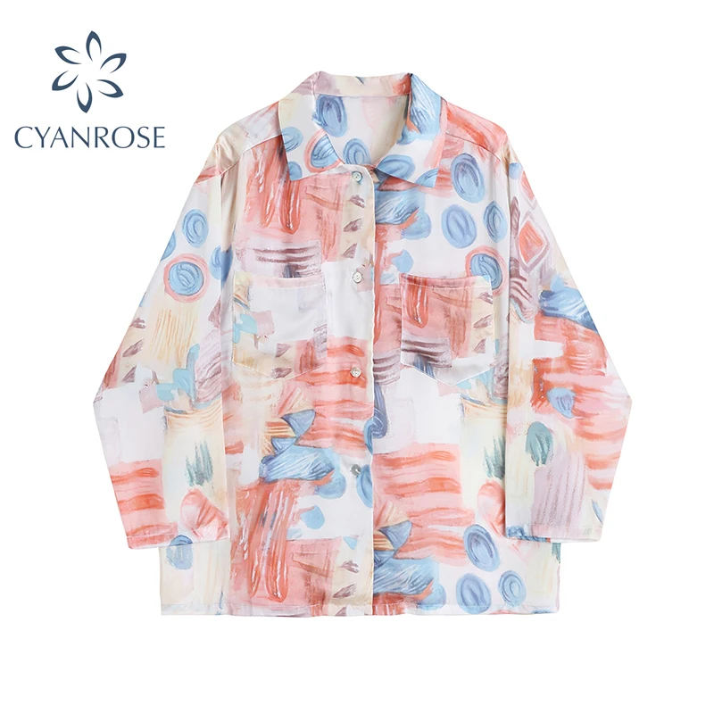 

Summer Women Blouse Tops Fashion Printing Long Sleeve Turn-down Collar Shirt 2021 Harajuku Oversize Vintage Casual Blouse Female