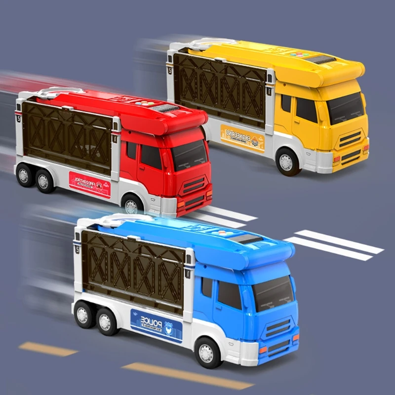 

Car Toys Set Sliding Transformation Vehicle Electric Fire Truck Transport Carrier Sounds Lights Storage Parking Model