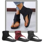 Женские сандалии-гладиаторы на плоской подошве, замшевые пляжные сандалии с открытым носком, женские туфли на молнии в римском стиле, Водная обувь, шлепанцы, лодочки