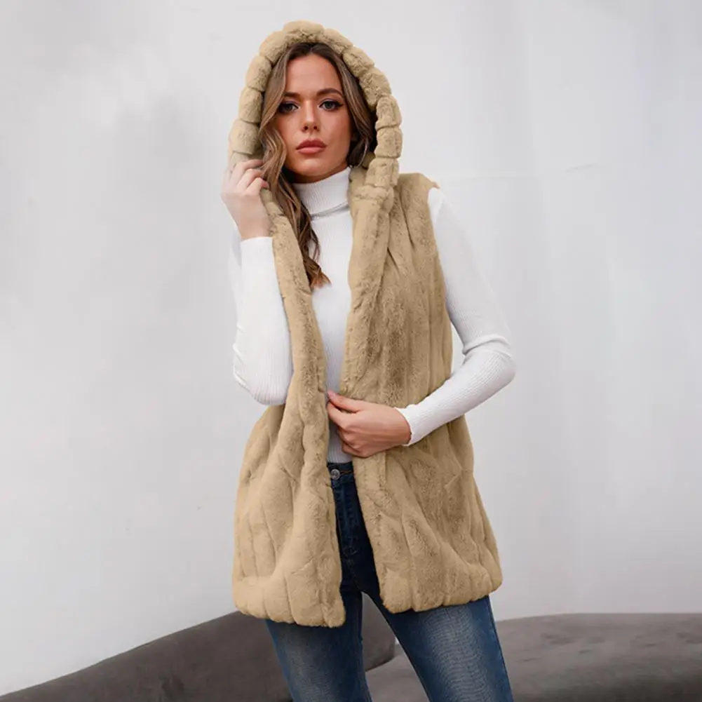 Женский Пушистый Жилет 2021 года облегающий жилет с капюшоном на талии пальто