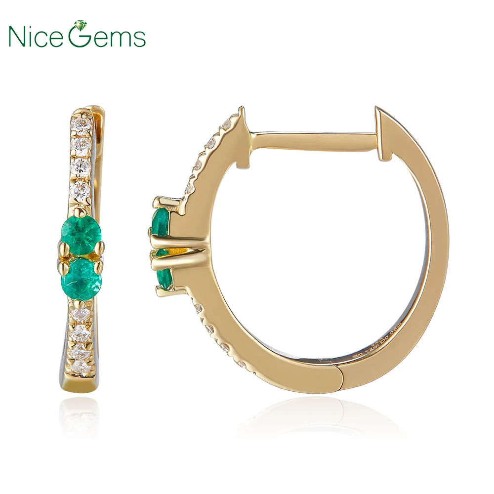 Серьги кольца женские из желтого золота с натуральными бриллиантами 14