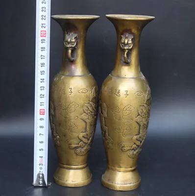 Пара изысканных античных медных ВАЗ в виде единорога | Дом и сад