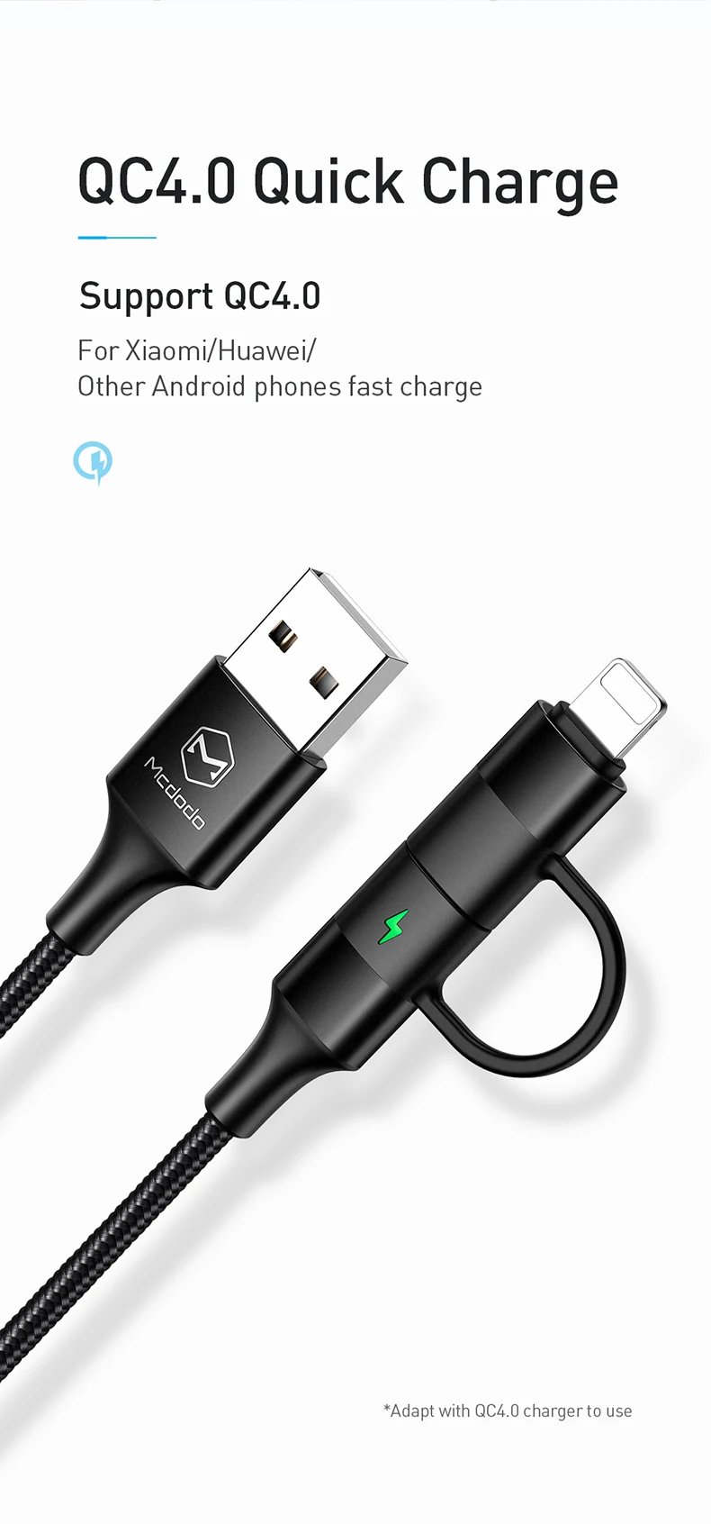2 в 1 для usb c для lightning зарядный кабель для iPhone xs xr 8 7 6 samsung s8 s9 huawei Быстрый usb зарядный кабель QC4.0 светодиодный свет