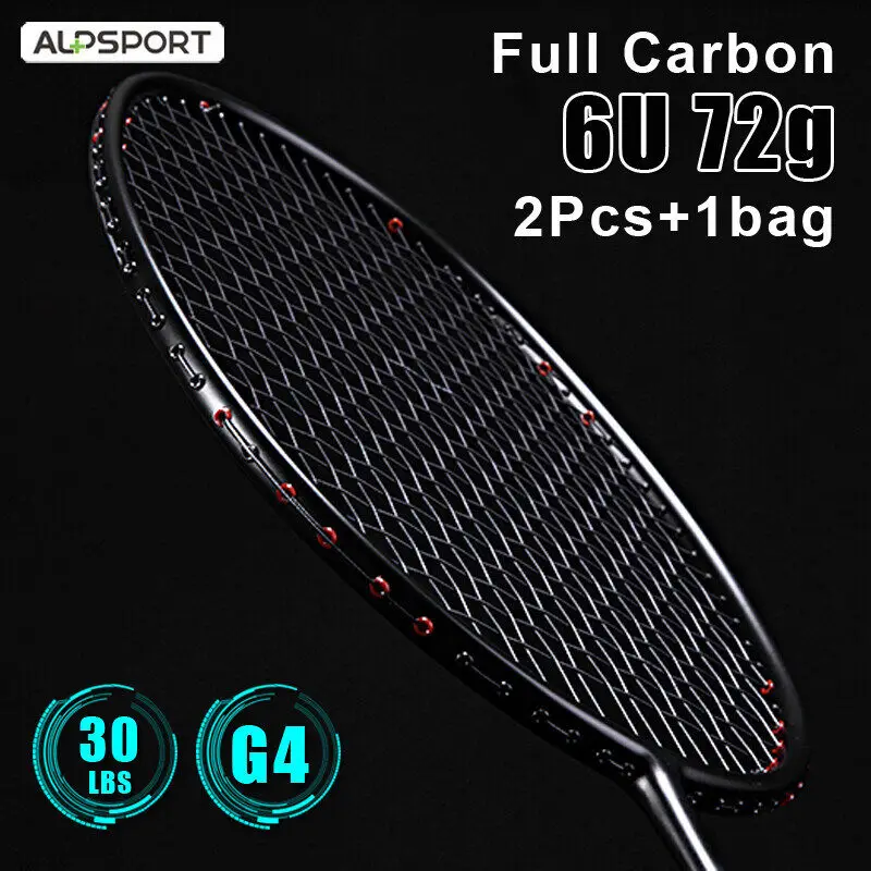 ALP XHP-raqueta de bádminton profesional, accesorio con bolsa, 6U, 72g, 100% fibra de carbono, 28-30 libras, empuñaduras gratis y Raket de cuerda, 2 piezas