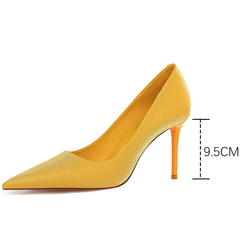 

Elegant Women's High Heel Shoes Party Silk Pumps Women's Shoes On Heels 9.5cm Pointed Toe Female Stiletto Thin Heel Ladies Pumps