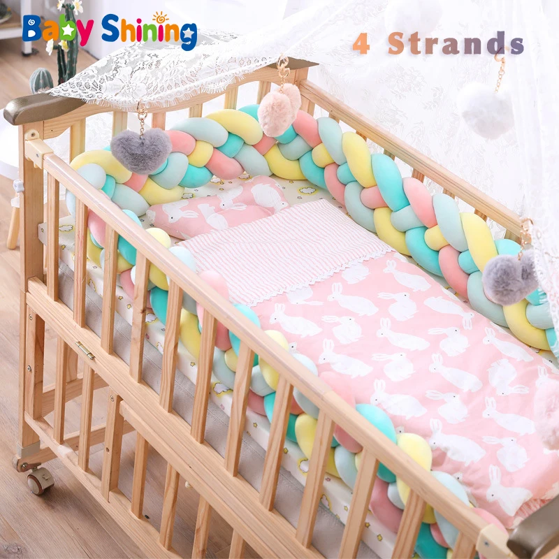 Baby Shining 4 Strands Newborn Crib Bumper 2M/3M Infant Bed Protector Room Decor 17CM(6.7in) Height Pure Weaving Plush Knot
