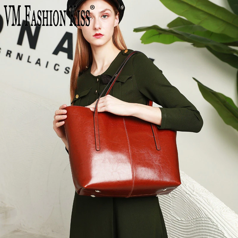VM FASHION KISS Женская Классическая Сумка-тоут из натуральной кожи большая сумка