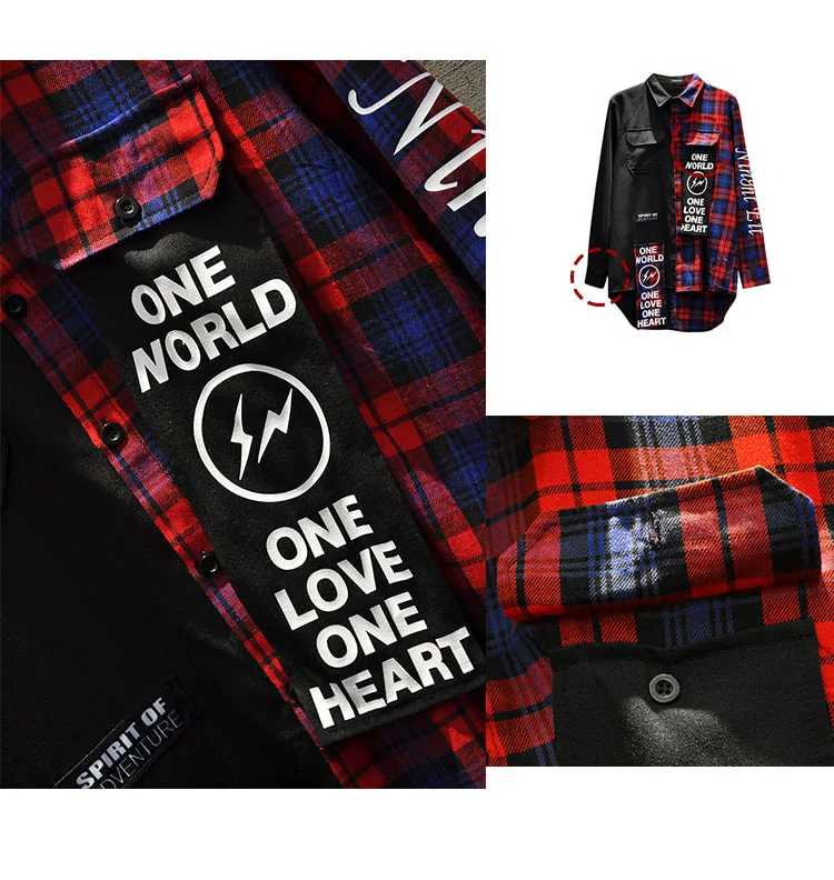 New Western Diablo Style Fashion Individuality Printed Plaid Patchwork Men's Long-Sleeved Shirts Hip Hop Autumn Streetwear Color