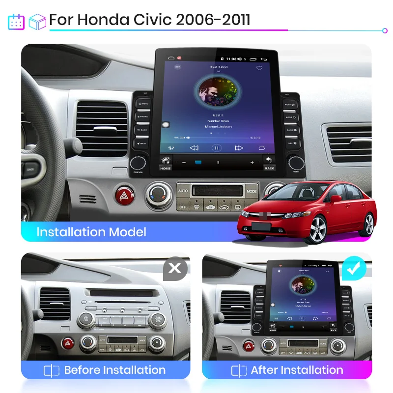 Junsun V2 Pro Vertical Style 4G+64G CarPlay DSP For Honda Civic 2005-2011 Android 8.1 Car Radio Multimedia Navigation no 2 din | Автомобили