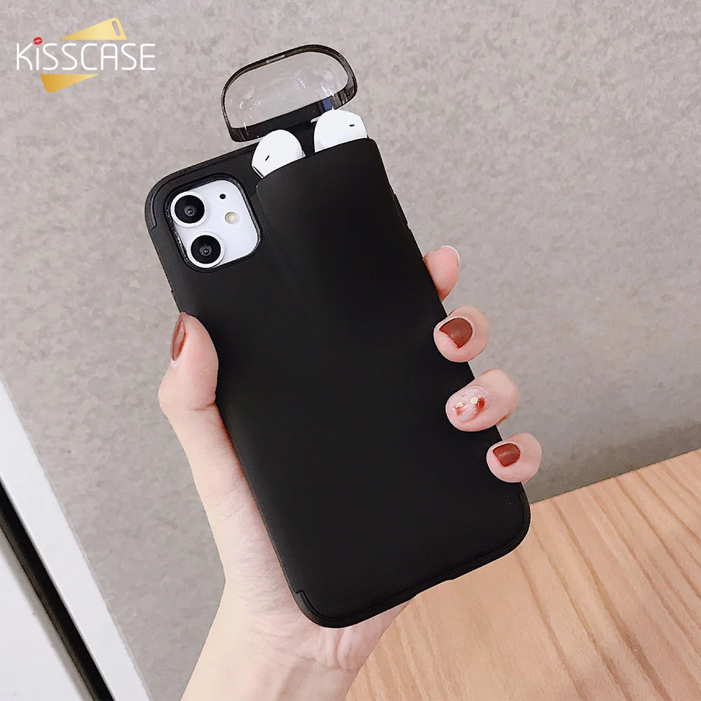 KISSCASE 2 в 1 чехол для телефона коробка хранения наушников iPhone 7 8 11 6 XR XS гарнитура