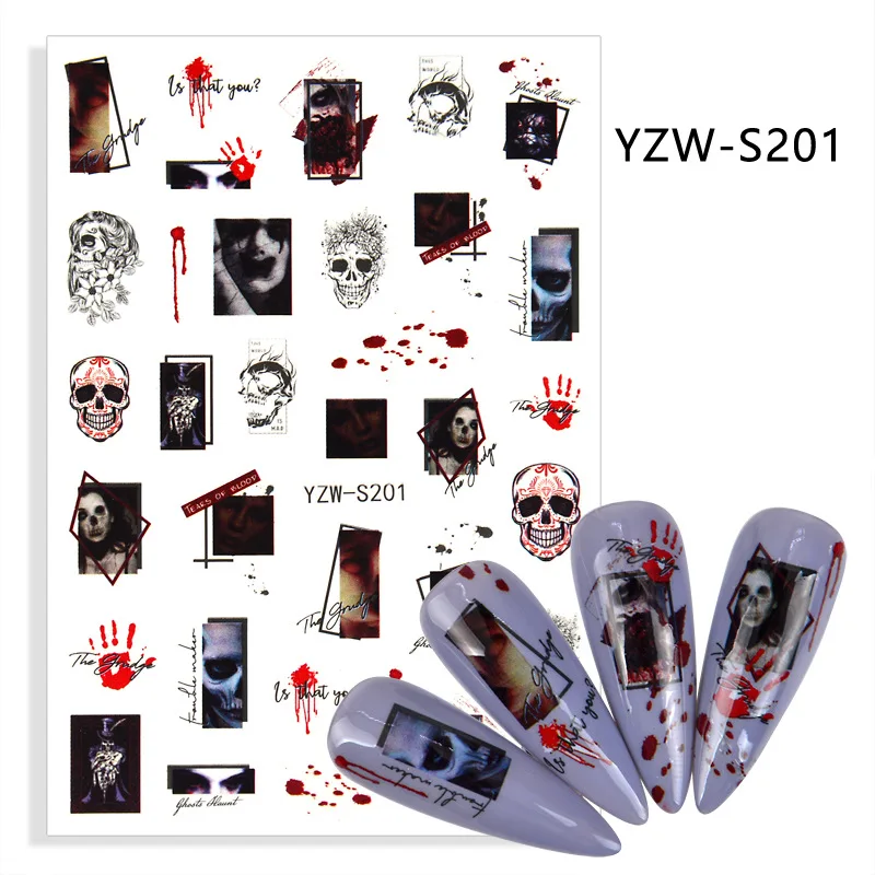 

3D наклейки для ногтей, Череп, хеллоуин, слайдер для рук, наклейки для ногтей, дизайнерские наклейки, наклейки для маникюра, наклейки