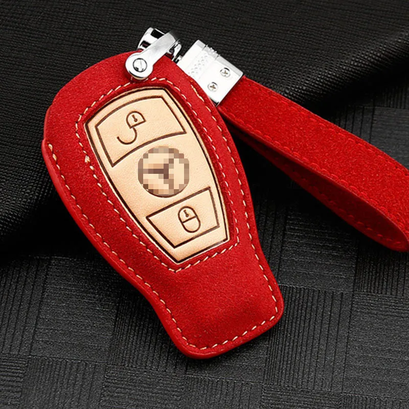 B red set Замшевый кожаный чехол для автомобильных ключей, брелок для ключей Mercedes Benz a200 glc gla c180 B, Класс E, класс C, стильный брелок для ключей - Название цвета: B red set