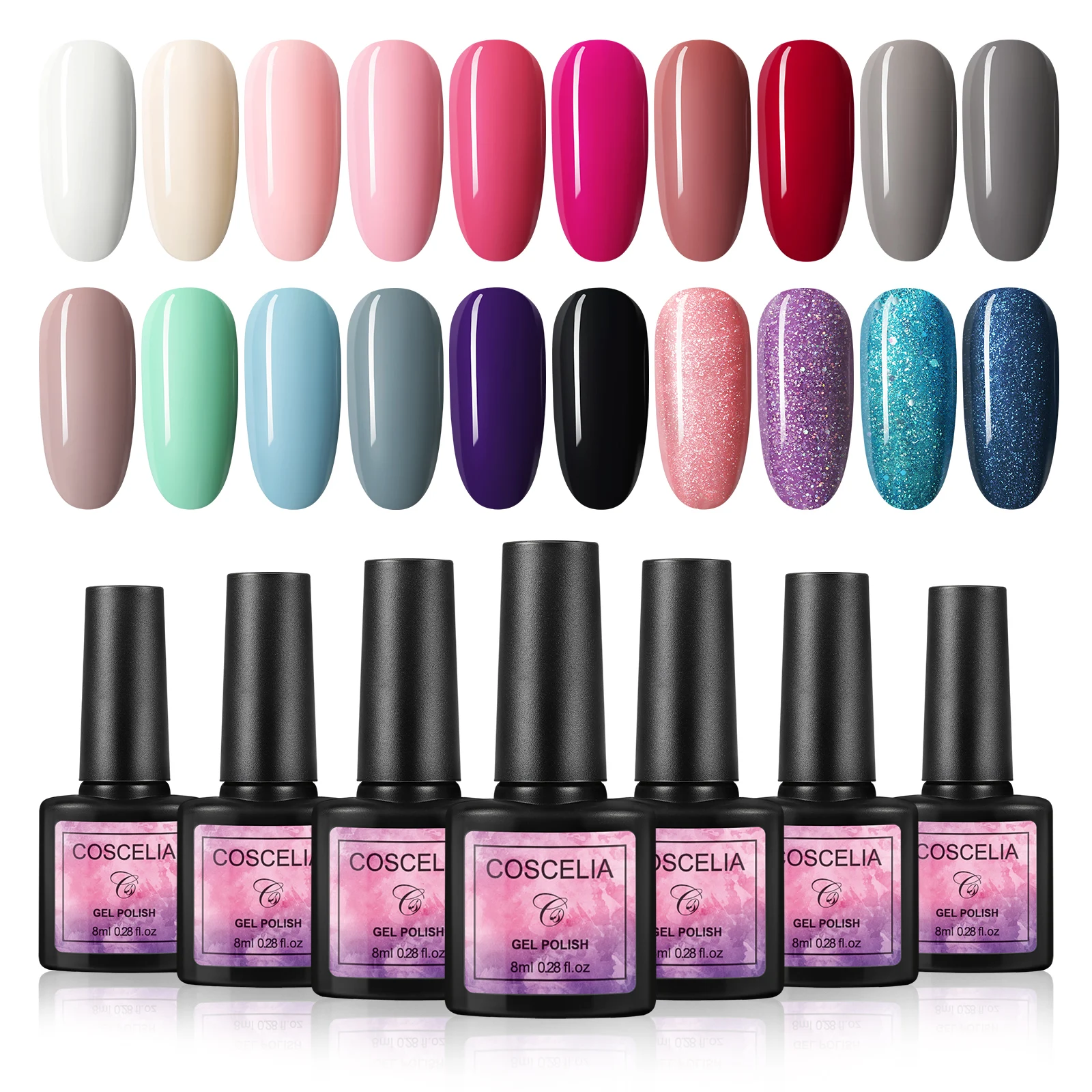 

COSCELIA Gel Nail Polish Set With Top Base Coat Soak Off Semi Permanent Hybrid Gel Varnish UV LED Nail Art Professional Kit