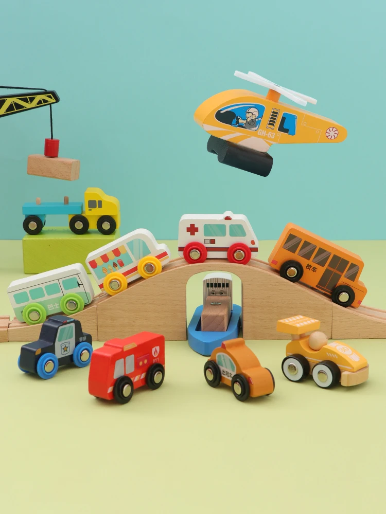 Деревянный Железнодорожный трек литый под давлением автомобиль самолет игрушка