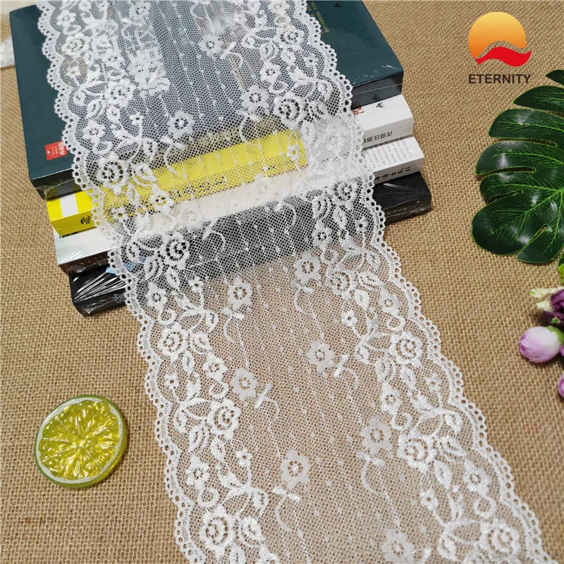 

17-6 E1122 18CM Lace Elastic Lace Fabric Ribbon For Fabric Wedding Elastic Lace Decoration White Large Edge