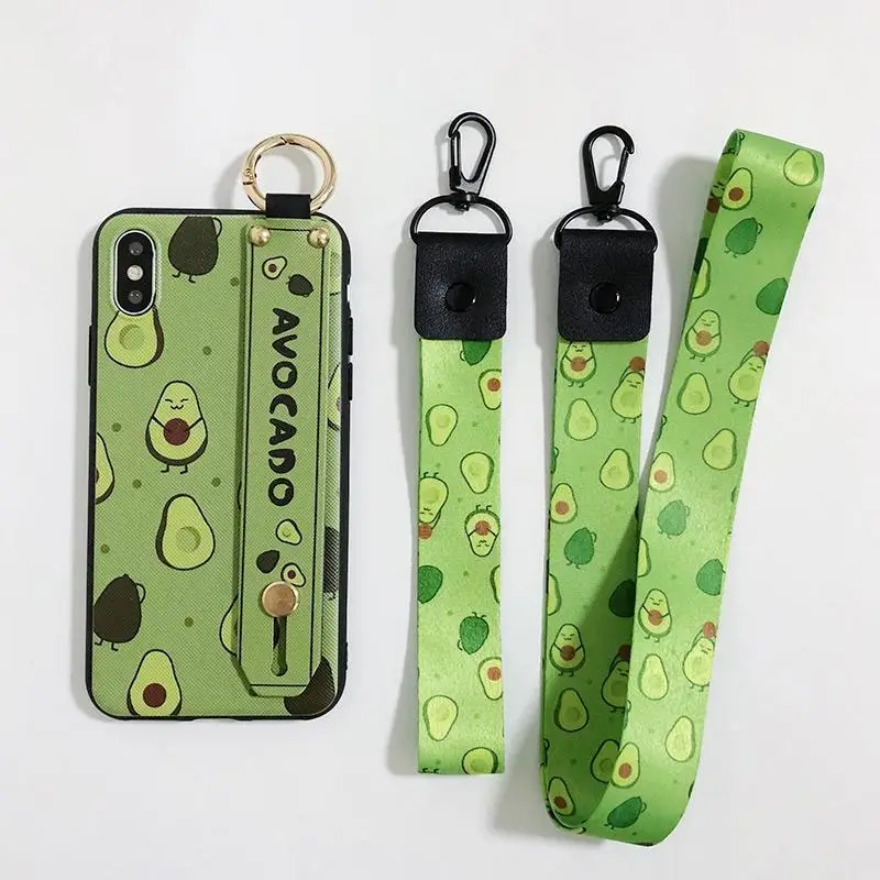 

Phone Holder Case For iphone XR X Xs 11 12 Pro Max SE 7 8 plus Fruit Avocado Soft TPU Neck Wrist Strap Lanyard Case