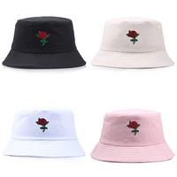 embroidery rose bucket hat women men unisex fall winter foldable panama cap fishing hats kpop hat bonnet bob chapeau gorras 2021