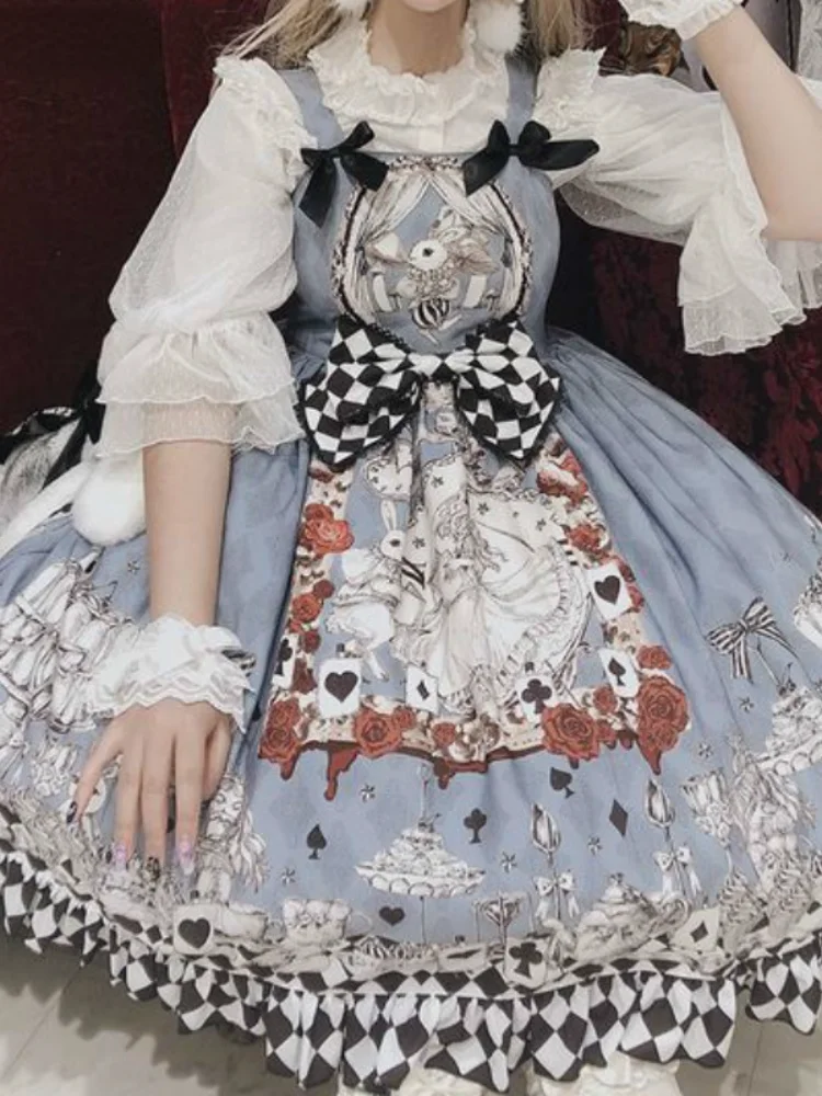 

Japanese Gothic Lolita Dress Girls Vintage Dark Funeral Lolita Dress Women Harajuku Cool Sleeveless Punk Suspender Dresses