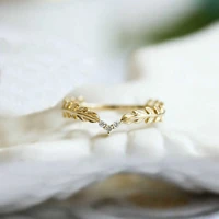 womens xiaoqing new spring leaf feather ring fold tail ring new gold color fold tail ring