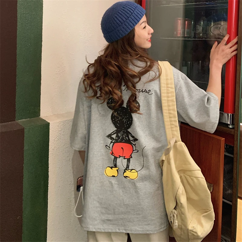 Женская футболка с мультяшным принтом белая или черная Повседневная из хлопка в