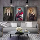 Картина на холсте в стиле ретро, настенные художественные постеры с изображением Льва, волка, кошки, для гостиной, домашний декор