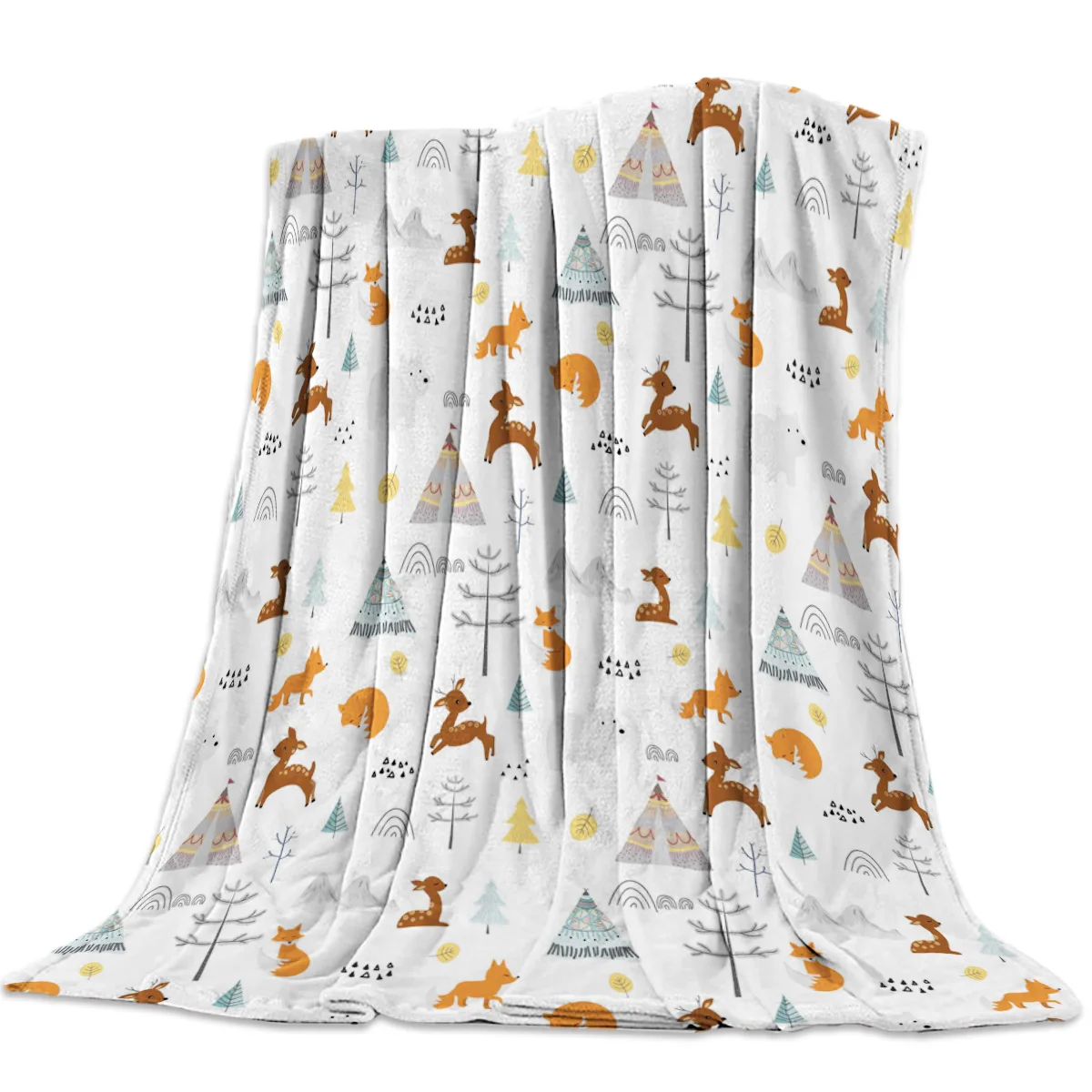 

Christmas Animal Fox Deer Bear Tree Flannel Blanket Portable Soft Throw Blanket Warm Microfiber Blankets for Beds