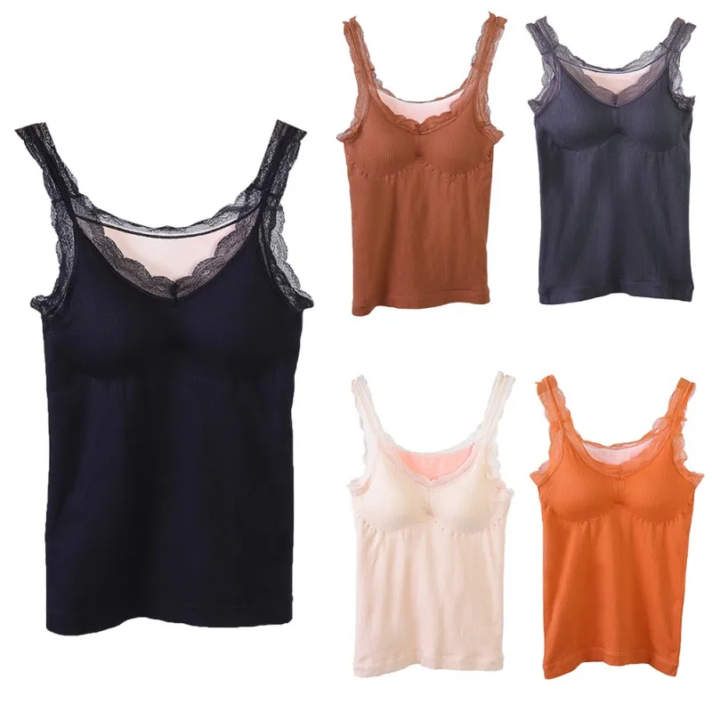 Женское термобелье топ джемпер кружево Осень зима теплый жилет уплотненный с