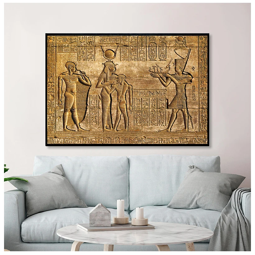 

Vintage Poster Egyptian Hieroglyphs Fresco Canvas Painting Queen Hatshepsut Temple Stone Carving Pharaoh Ancient Egypt Wall Art