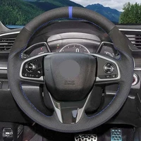 car steering wheel cover black genuine leather suede for honda civic civic 10 2016 2021 crv cr v 2017 2021 clarity 2016