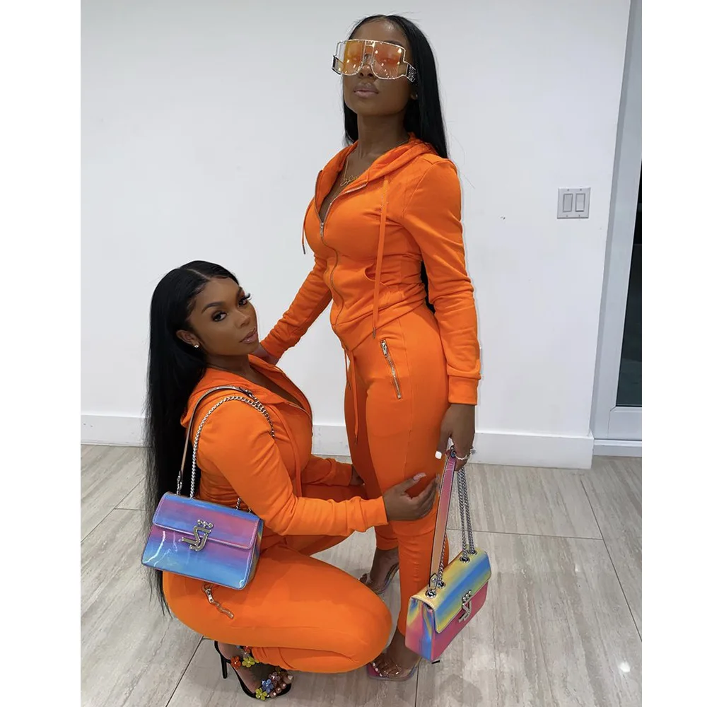 2 Pcs Women Yoga Set Autumn Long Sleeve Drawstring Hooded Cardigan + Zipper Pocket Trousers Two Piece Tracksuit Suit Clothes | Спорт и