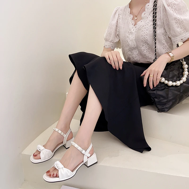 

Beige Heeled Sandals Fashion Womens Shoes 2021 Med Buckle Strap Black Pearl Luxury High Girls Medium Clear Comfort New Summer Pu