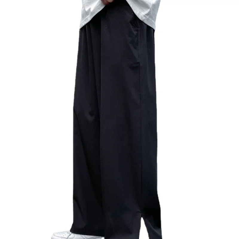 

Ice silk moped pants men's drop feeling loose straight straight ins tide summer thin casual fork 99-point wide-legged pants